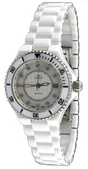 Oniss #ON8204-L Women's Diamond Accented White Ceramic Watch