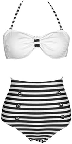 Mommyonline Retro 50s Pinup Rockabilly Vintage High Waist Bikini Swimwear Swimsuits (Small, Black&White)
