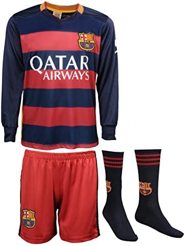 2015/2016 Barcelona Lionel Neymar #11 Home Football Soccer Long Sleeve Jersey & Shorts & Socks Youth Sizes (XXL (Ages 12-13) - 176)