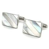 Stainless Steel Cufflinks with White Mother of Pearl Shell Inlay