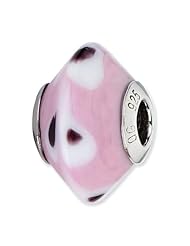 Sterling Silver s Light Pink W/dots Italian Murano Bead by Reflection Beads, Best Quality Free Gift Box Satisfaction Guaranteed