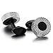 Men's 2 PCS Rhodium Plated Cufflinks Silver Tone Black Mesh Shirt Wedding Business 1 Pair Set