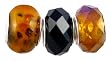 Pandora Style Three (3) Piece Charm Bead Set (Z105) - Murano Style Glass and Faceted Glass (Fits Troll too) ~ Black and Topaz Gold