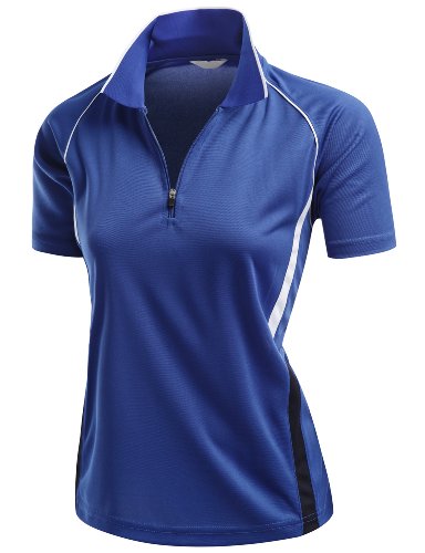 Womens 2 Tone Coolmax Collar short sleeve Polo TShirt COBALT M