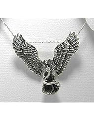 Large 925 Sterling St Silver Engraved Oxadized Moving Cobra Snake American Eagle Hawk Bird Wings Pendant Necklace 1-3/8 x 2-1/4 Inches With A Beautiful Heavily Plated Sterling Silver Chain