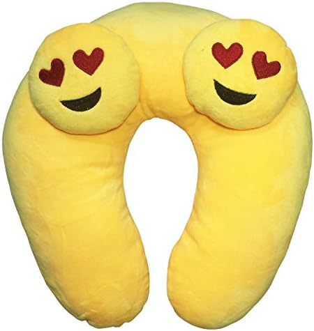 Giftoys Soft Plush Emoji U Neck Pillow with 2 Cute Emoji Protrusions to Massage Your Head (Heart Eyes)