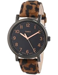 Timex Womens T2N7119J Originals Classic Round Black Dial Animal Print Leather Strap Watch