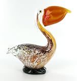 Pelican Glass Art Statue Eating Fish Sculpture Hand Blown