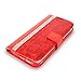 S7 Case, Galaxy S7 Case, Cellularvilla [Diamond Jewel] Embossed Flower Design Premium Pu Leather Wallet Case [Card Slots] [Stand Feature] Folio Flip Cover for Samsung Galaxy S7 (Red Bling)