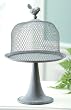Iron Pedestal Mesh Domed Cloche Terrarium with Bird