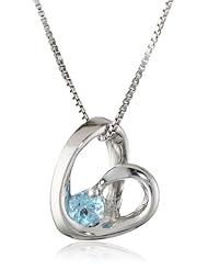 Sterling Silver Round Swiss Blue Topaz Gemstone Heart Pendant Necklace (1/5 cttw), 18"