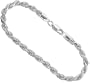 Sterling Silver 3/16 inch ( 4.5 mm ) Italian Diamond Cut Rope Chain, Nickel Free, 7 inch - 30 inch