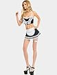 Sexy French Maid Costume 6 Piece Set Top Mini Skirt Pantie Arm & Money Garters Choker and Duster Sizes 6 - 9