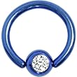 Blue Crystal Austrian Crystal Anodized Titanium Ball Captive Ring
