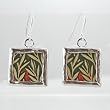Reversible Square Bronze and Gold Dangle Earrings with Bamboo Leaves in Sterling Silver, #9138