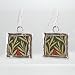 Reversible Square Bronze and Gold Dangle Earrings with Bamboo Leaves in Sterling Silver, #9138