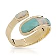Ring With Created Opals and Turquoises 14K Yellow Gold- Size 6.5 (Size 6.5)