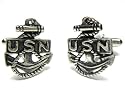 United States Navy Silver Anchor Cufflinks w/ Gift Box (Part of the USA Collection)