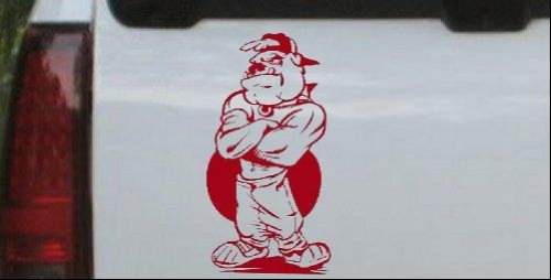 Car Sport:Bad Bull Dog Standing up Sports Car Window Wall Laptop Decal Sticker -- Red 28in X 14.5in Images