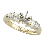 14K Yellow Gold 1/4 ct. Round and Baguette Cut Diamond Semi Mount Engagement Ring