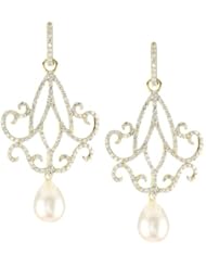 Katie Decker "Tulip" 18k Yellow Gold and Diamond with Fresh Water Pearl Drop Earrings