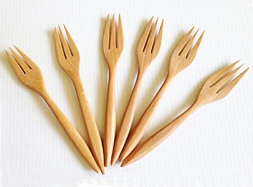 SET OF 6X5" MINI FORKS FRUIT DESSERT WOOD HANDCARVED HOME KITCHEN RUBBER WOOD