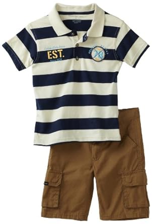 Calvin Klein Boys 2-7 CKS 2-4 Two Piece Short Sleeve Stripe Polo Shirt Calvin Klein Boys 2-7 CKS 2-4 Two Piece Short Sleeve Stripe Polo Shirt