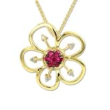 Search : 14K Yellow Gold Diamond and Ruby Flower Pendant