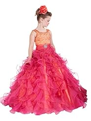Girls  Glittering Crystal Crystals  Lace Sequined Floor Length Organza  Ball Gown Flower-Girl Dress/Pageant Dress  With Ruffles