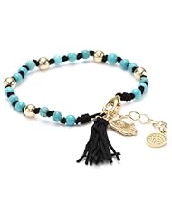 Blee Inara Turquoise and Gold Small Beads Bracelet with Hamsa and Tassel Black