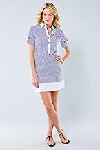 3/4 Sleeve Fine Striped Woven Shirt Dress