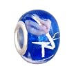 Pandora Style Charm Bead (Z119) Murano Style Lampwork Glass (14mm x 10mm) (fits Troll too) ~ Sapphire Blue with Pink and Silver Foil