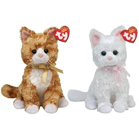 Ty Beanie Baby - Sugar - White sitting cat Romeo - Tabby sitting cat (Colors May Vary) by Ty