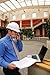 Wallmonkeys Peel and Stick Wall Decals - Contractor in Hardhat Calling by Phone and Work with Laptop - Removable Graphic
