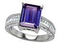 3.80 cttw 925 Sterling Silver 14K White Gold Plated Genuine Emerald Cut Iolite Engagement Ring - Gold Plated Silver