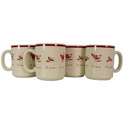 A La Ferme Set of 4 Mugs with Hens and Chicks Farm Design