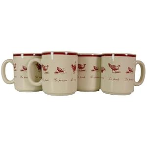 A La Ferme Set of 4 Mugs with Hens and Chicks Farm Design by KTF