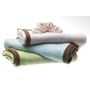 Cashmere Blanket in Pastel Blue with Mocha Trim