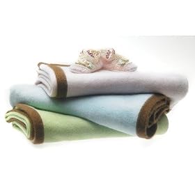 Cashmere Blanket in Pastel Blue with Mocha Trim