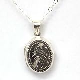 Olivia 925 Sterling Silber eingraviertes Oval-Medaillon zum Öffnen, auf Kette 40cm CL257