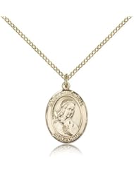 Gold Filled Saint St. Philomena Medal Pendant 3/4 x 1/2 Inches Children-8077- Comes with a Gold Filled Lite Curb Chain Neckace And a Black velvet Box