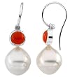 14K White Gold Paspaley South Sea Cultured Pearl and Carnelian Earrings - 11.00mm