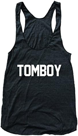 RexLambo Women's Tomboy Varsity Team Typography Flowy Athletic Racerback Tank Top M black