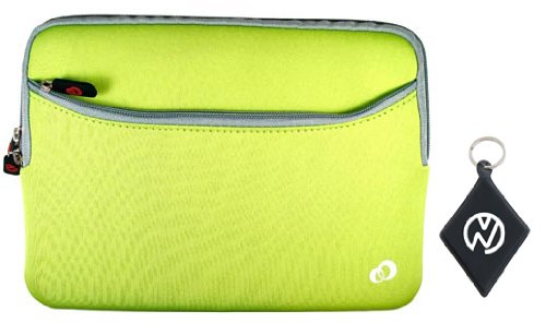 Samsung N145-JP02 10.1 Inch Netbook Laptop Fine Neoprene Sleeve Case with External Zipper Part Pocket, Color Green / Grey + NuVur � Keychain (ND10MBG1)