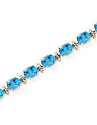 14K White Gold Oval Blue Topaz Bracelet
