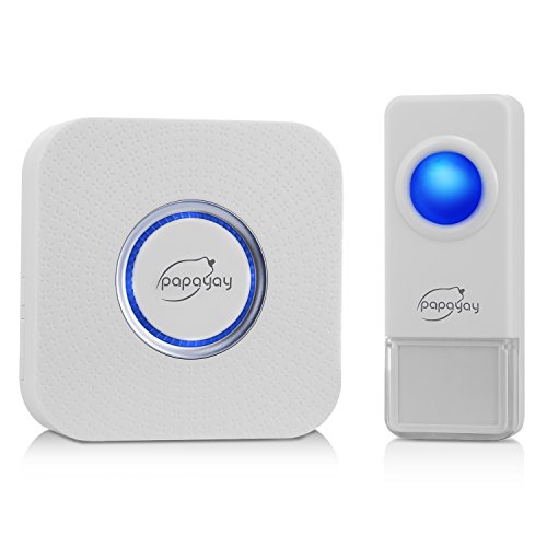 Wireless Doorbell, PAPAYAY Waterproof Wireless DoorBell Kit Plug-in Push Button with LED Indicator Over 50 Chimes for Outdoor/Indoor Use, White