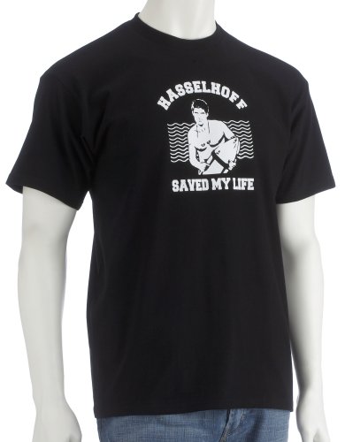 Coole Fun T-Shirts HASSELHOFF saved my Life BAYWATCH T shirt, schwarz