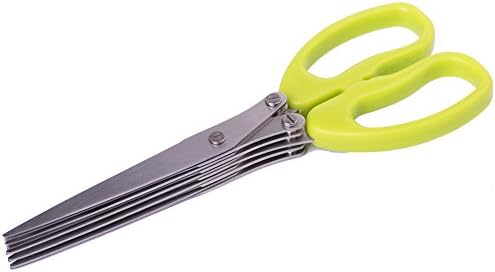 5 Blade Culinary Herb Scissors Stainless Steel with Cleaning Comb, For Fast Chopping, Soft Grip Silicone Handle, Multi-use Kitchen Shears (Green)