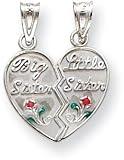 Red/Green Enameled Big Sister/Little Sister Charm, 14K White Gold