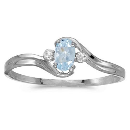 14k White Gold March Birthstone Oval Aquamarine And Diamond Ring
